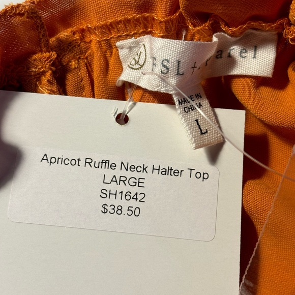 NWT FSL + Apparel Sunny Afternoon Apricot Ruffle Neck Halter Top L - Picture 8 of 9